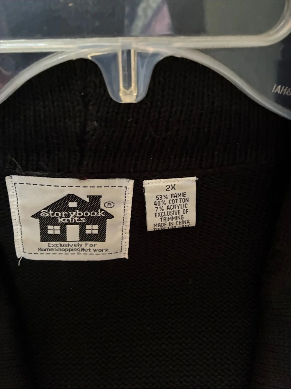 Storybook Knits Black Cardigan Sweater with Pink Rose Embroidery and Fringe 2X